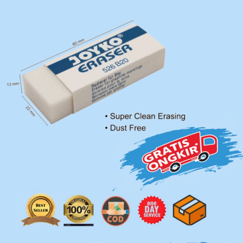 

PENGHAPUS PENSIL /STIP / ERASER JOYKO / BESAR MURAH PUTIH 526 B20