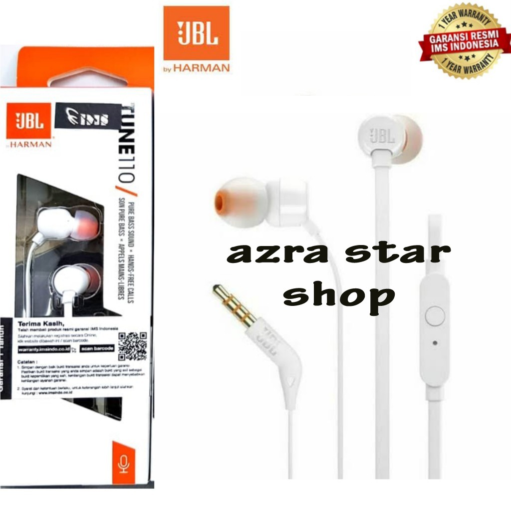 Jbl T110 Original Earphone Garansi Resmi Ims 1 Tahun Shopee Indonesia