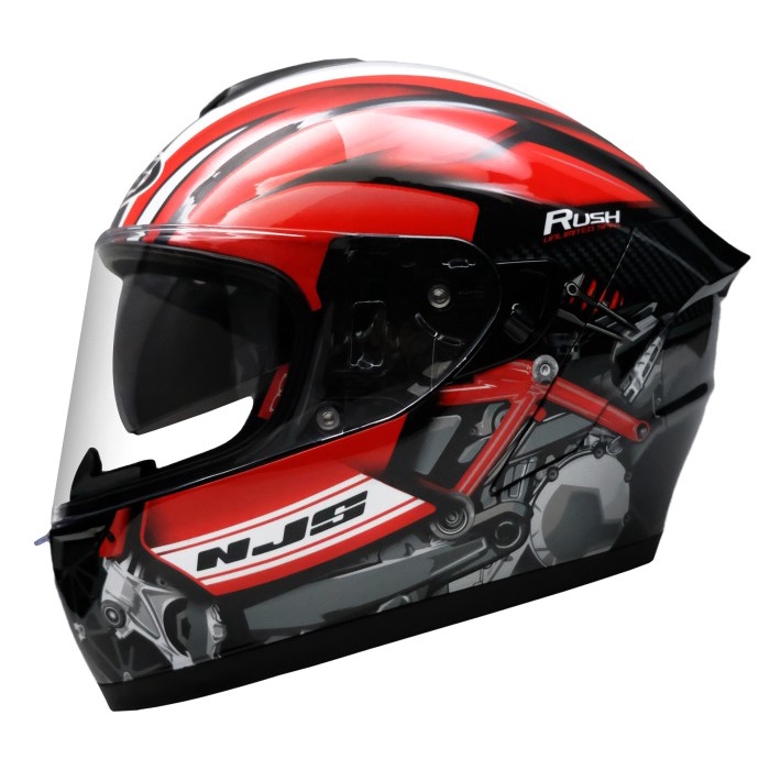 NJS ZX-1 RUSH Hitam - Merah gloss/doff - Helm Full Face