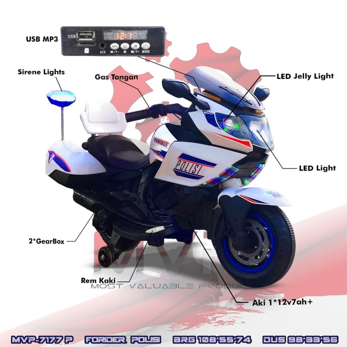 GROSIR  Forider Police Mainan Kendaraan Anak Motor Aki Polisi