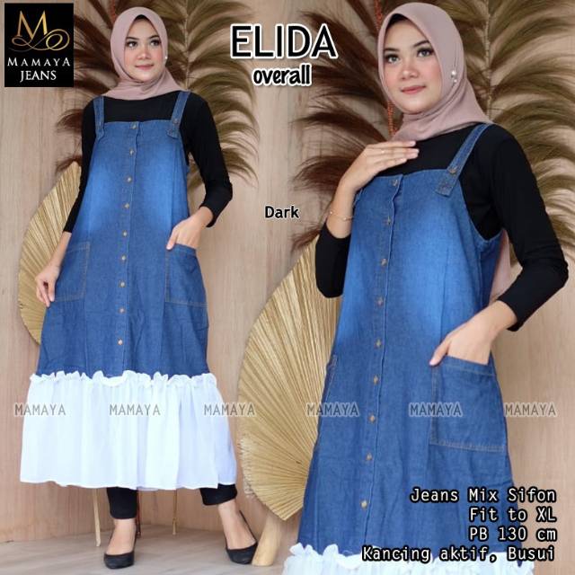 ELIDA OVERALL JEANS WASH/OVERALL DENIM/OVERALL RAMPEL BAWAH LONG OVERALL LEVIS WANITA