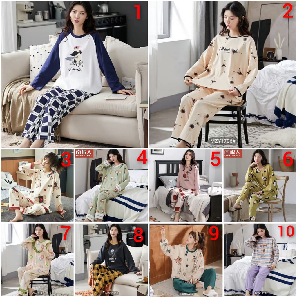 Baju tidur piyama lengan panjang celana panjang bahan kaos import PPkaos28