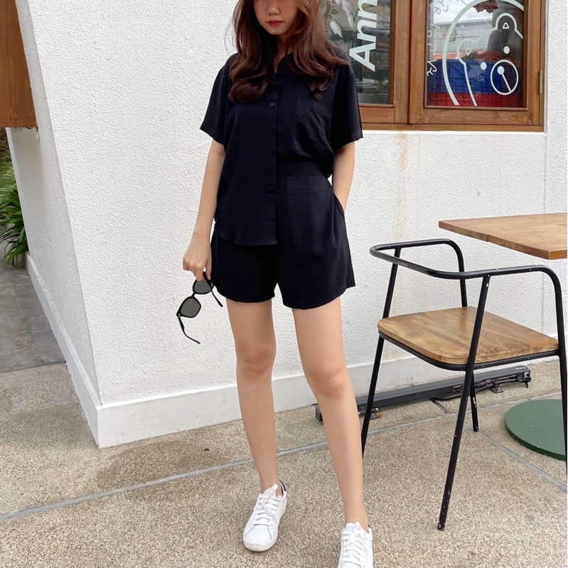 LACHEL Elisa Shirt Set ( Shirt + Pants )-Black