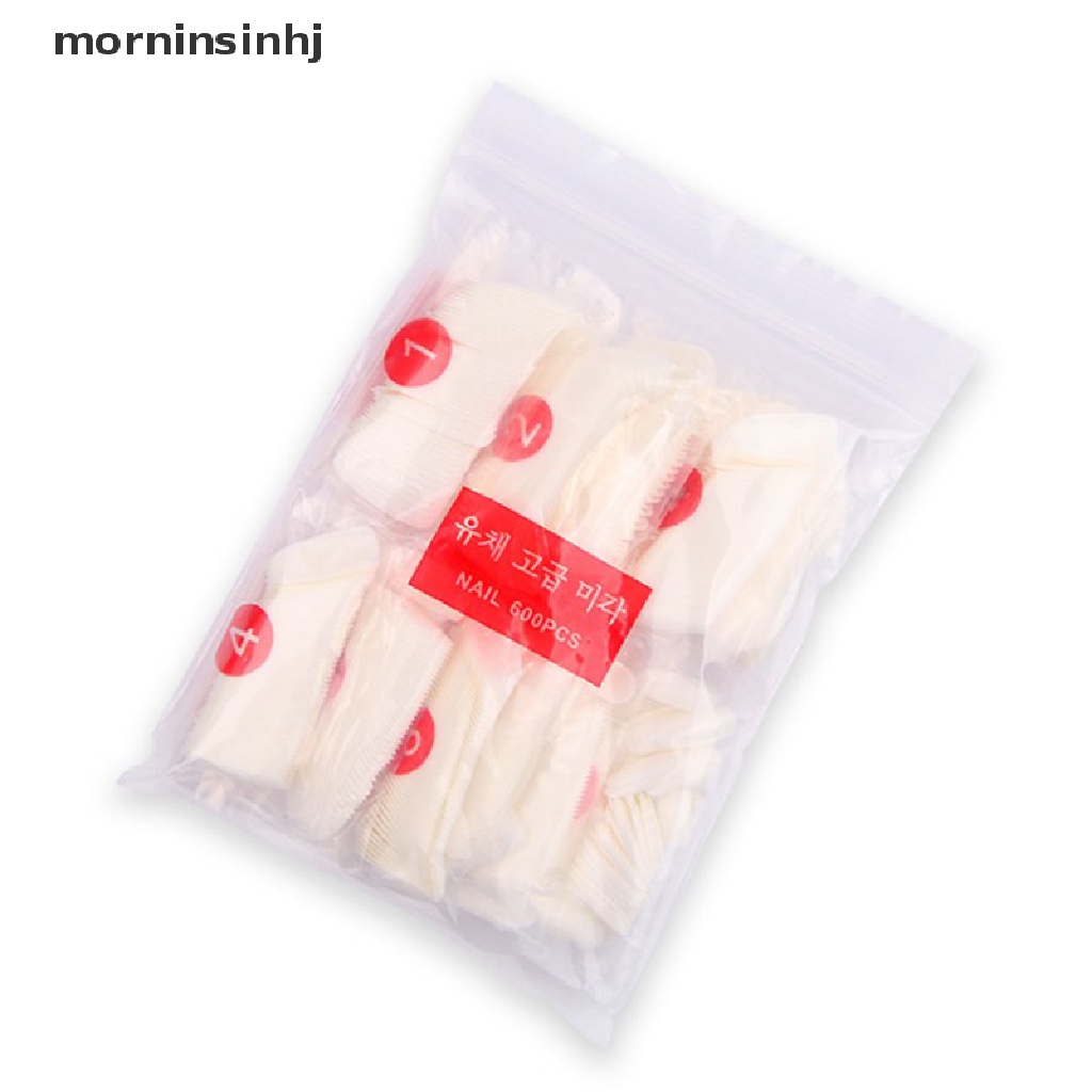 Mornin 600pcs / Kantong Kuku Palsu Akrilik Panjang Warna Putih Natural