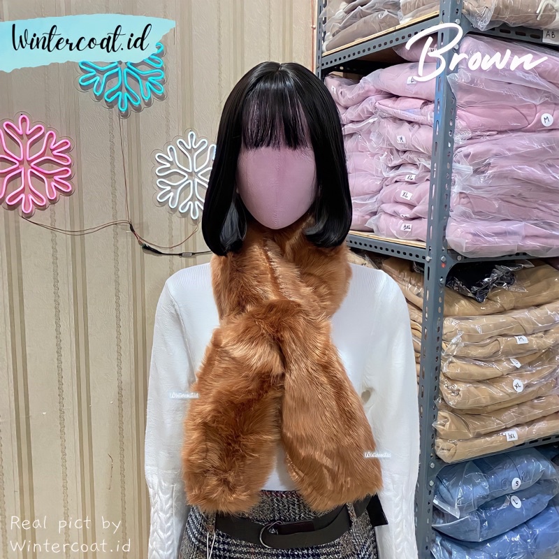 Premium fur scarf winter wanita tebal import clara hangat syal bulu high quality korean style kawaii musim dingin