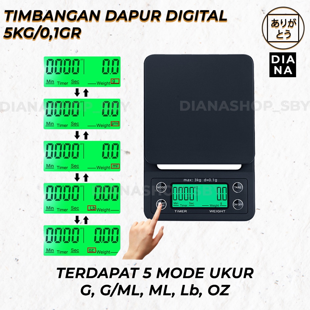 Timbangan Kopi Digital V60 Timer 5KG/0.1GR Drip Coffee Scale Kue Roti Baking