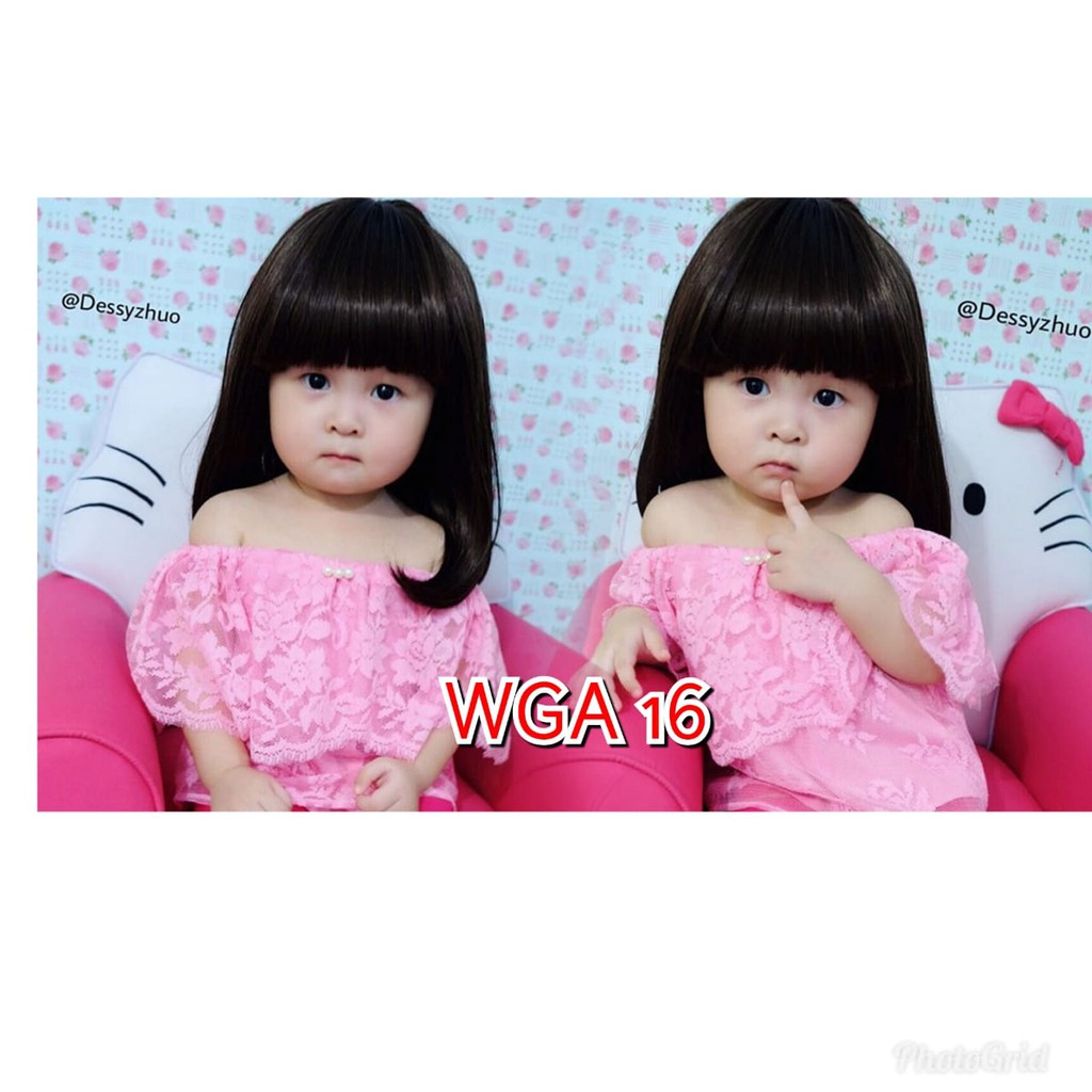 WIG RAMBUT PALSU ANAK MODEL LURUS PANJANG WARNA HITAM PONI DEPAN NO 16