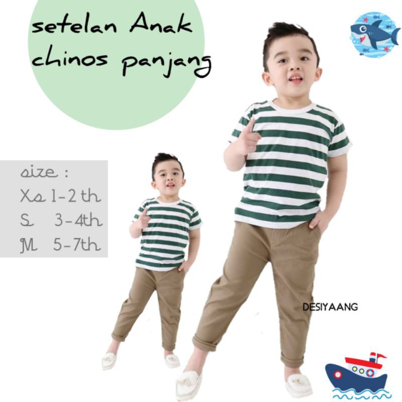 Setelan Anak LAKI LAKI Kaos Salur Celana Chinos SIZE S 3-4tahun Oblong Stripe