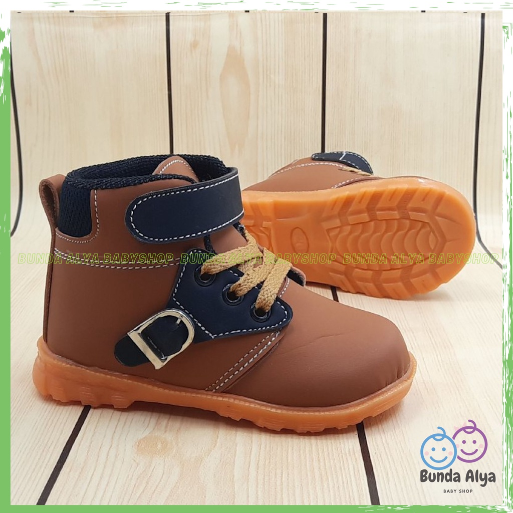 Sepatu Anak Laki Laki Boots Usia 3 4 5 Tahun TAN HITAM - Sepatu Boots Cowok Model Tali Anti Licin - Sepatu Anak Kekinian