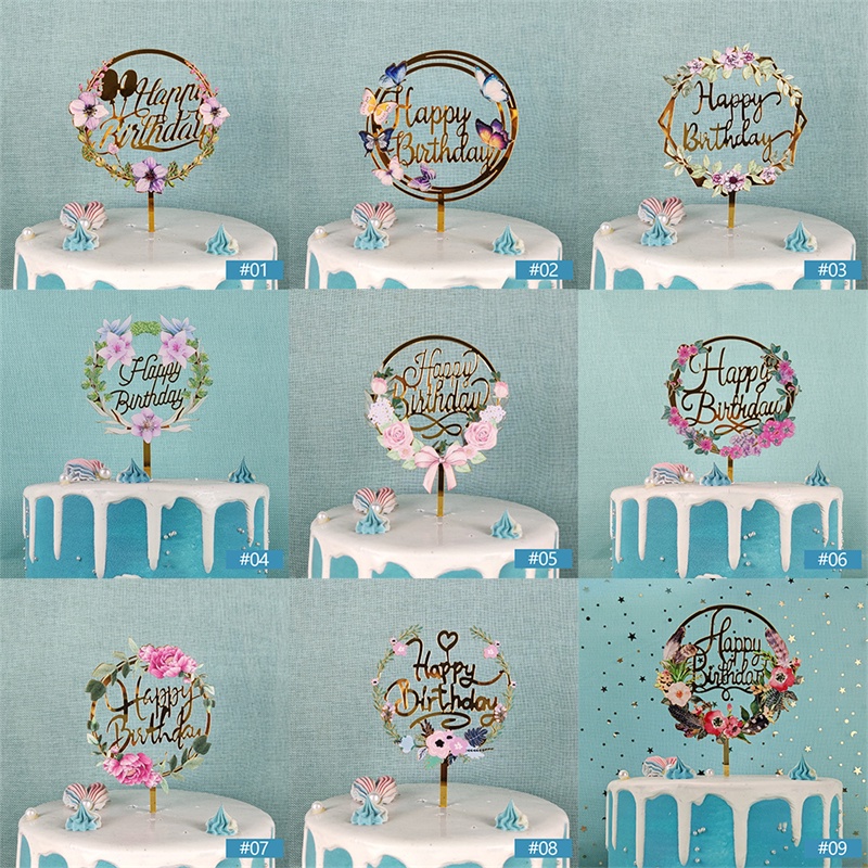 Tk 1pc Hiasan Topper Kue Ulang Tahun / Anniversary Motif Tulisan Happy Birthday Bahan Akrilik