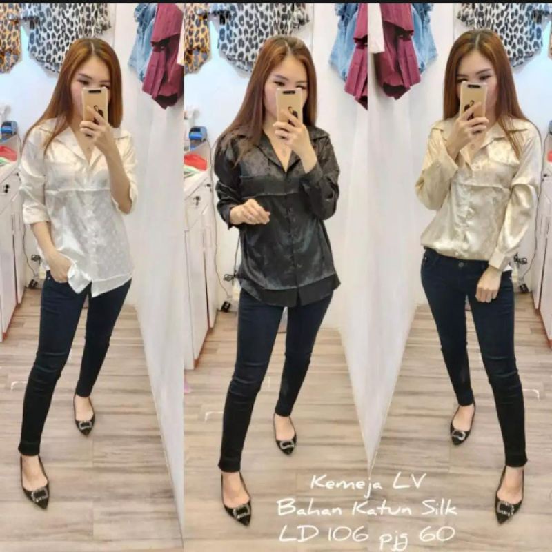 KEMEJA SATIN MOTIP LV ORIGINAL NO TAS