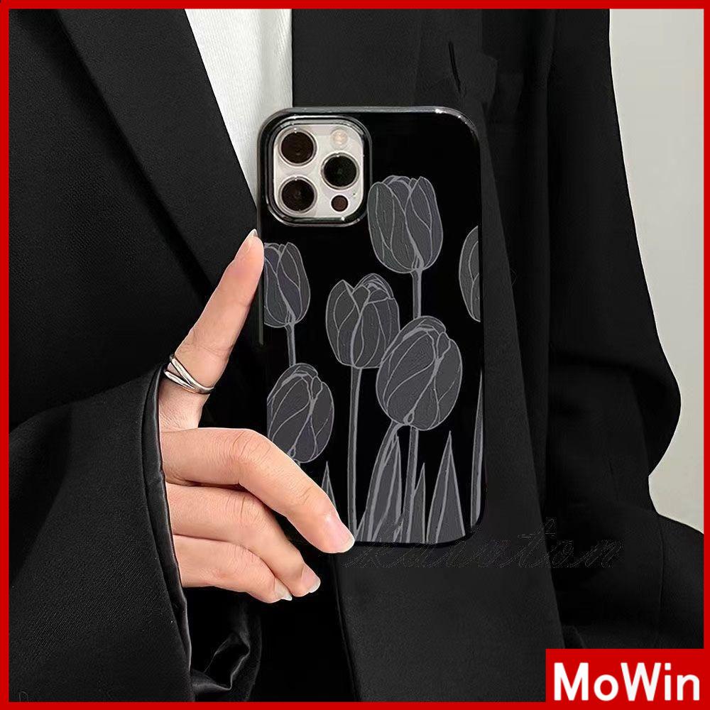 For iPhone 14 Pro Max iPhone Case TPU Soft Case Shiny Black Shockproof Protection Camera Flower Tulip Compatible For iPhone 13 Pro max 12 Pro Max 11 Pro max xr xs max 7Plus 7 8