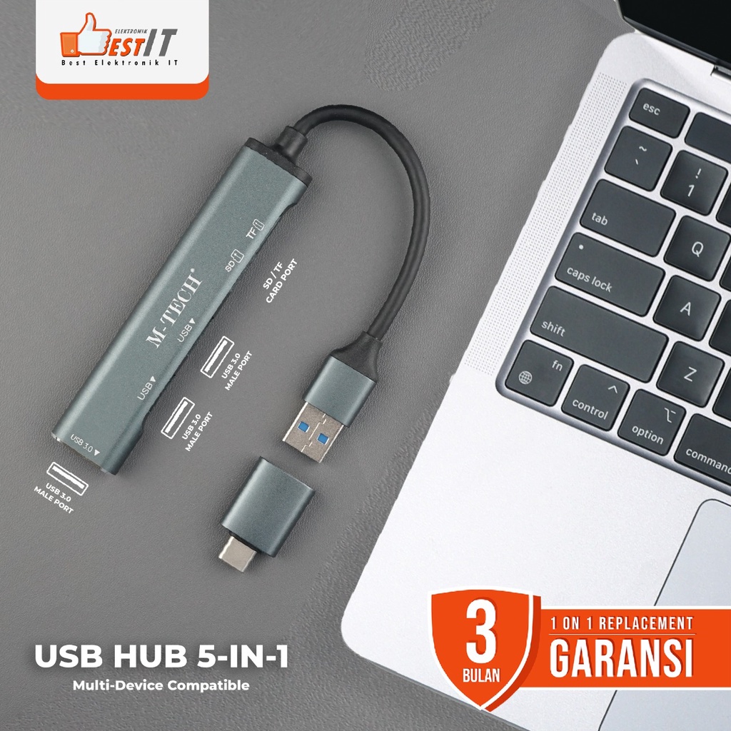 USB HUB 3.0 5 IN 1 3Port USB + Type C OTG,  SD Card, TF Card 5Gbps High Speed M-Tech