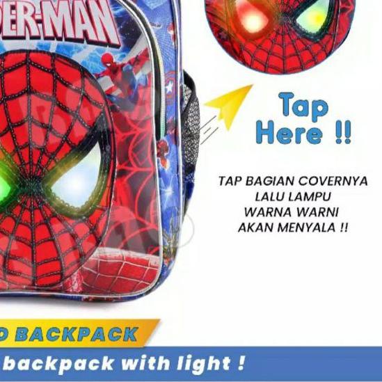 ❆ tas spiderman tk paud tas spiderman led mata nyala ▲