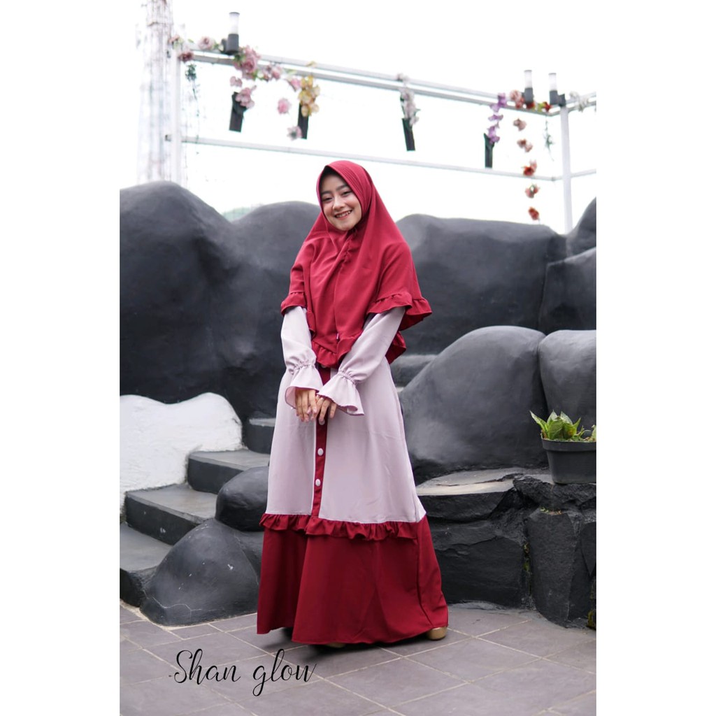 Gamis set syari  Itycrepe SISUKA by Shan glow Set Khimar terbaru grosir ecer murah reseller dropship