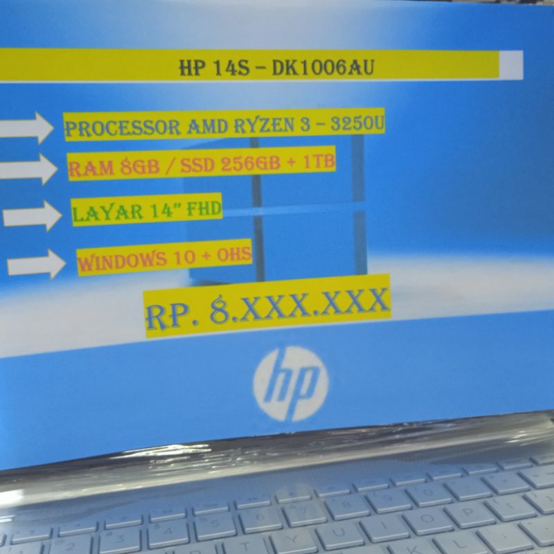 HP 14S - DK1006AU RYZEN 3 3250U 8GB SSD 256GB HDD 1TB