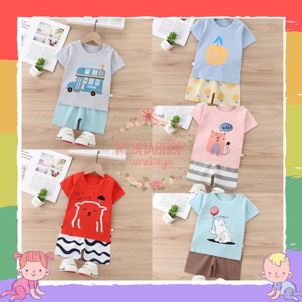 (NAV-NAZ) Setelan Pendek Anak Fahsion Setelan Main Import HP Baju Santai Anak Motif Lucu