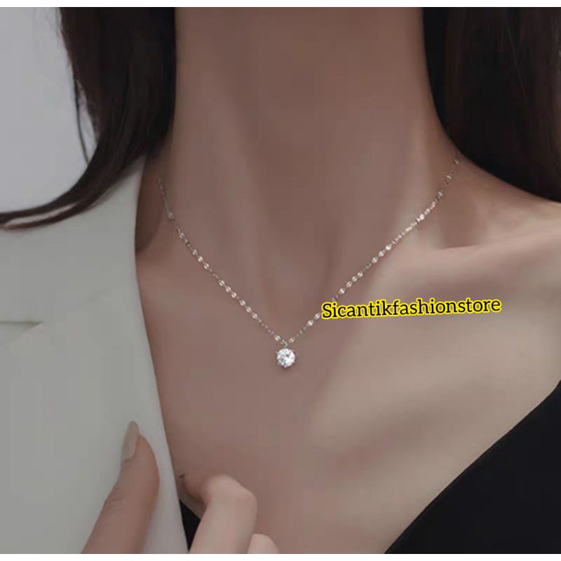 Kalung Titanium Pecah kopi Gold Liontin Bulat Gold kristal Anti Karat selamanya Kalung Wanita Liontin Mata Satu Gold Fashion Wanita Terlaris