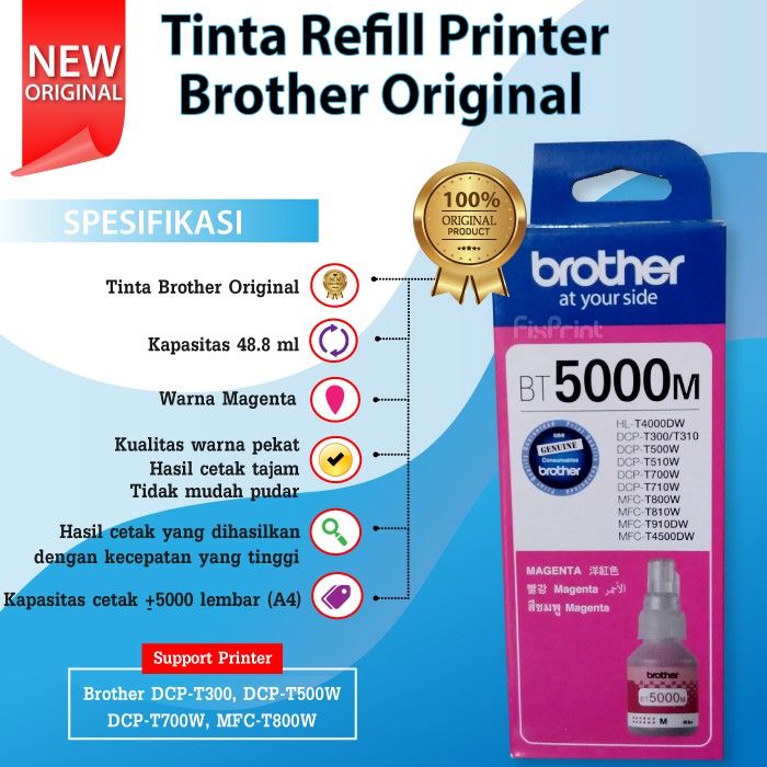 Tinta Brother BT5000 BT-5000 Original Printer HL-T4000DW DCP-T300 T310 T500W T510W T700W T710W T800W