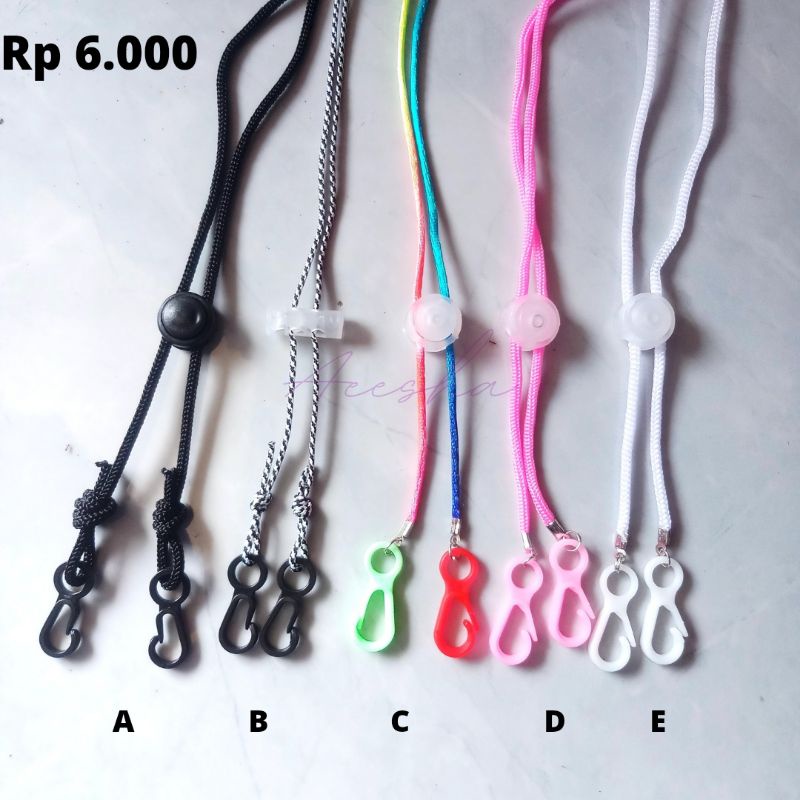 Tali Masker Cowok Cewek Hitam Pink Rainbow Putih Konektor Masker Tali Ikat Simpel