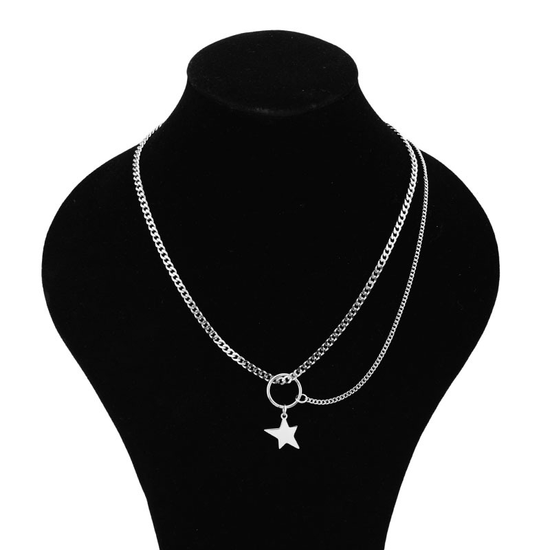 Wang YIBO Kalung Rantai dengan Liontin Bentuk Pentagram Bahan Stainless Steel