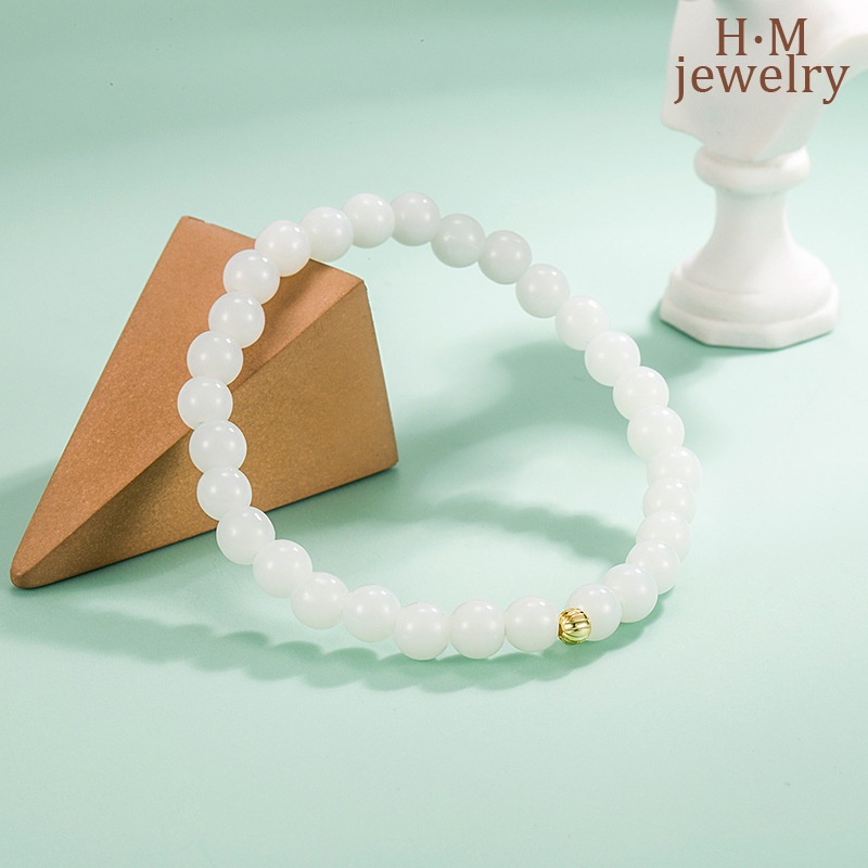 Gelang Tangan Manik-Manik Batu Jade Hetian Putih Tipis Simple Untuk Wanita