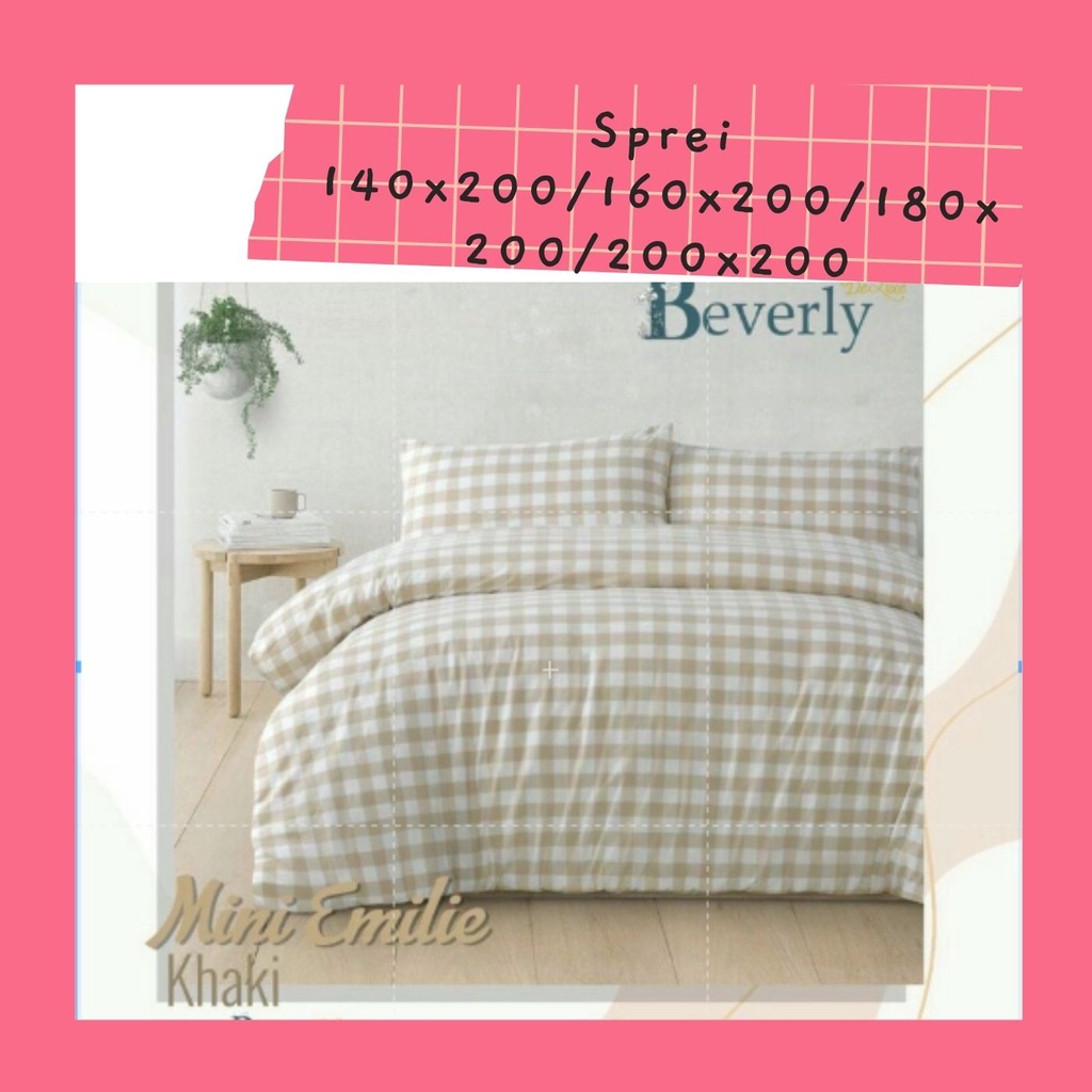 sprei set Double bahan Katun EL-BHE Motif Emily KHAKI Kotak ( tanpa bedcover )