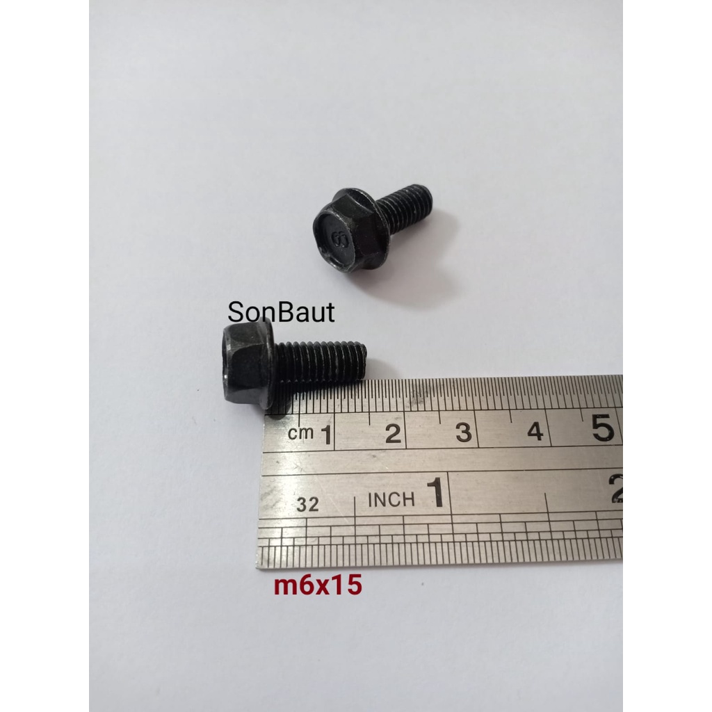 Baut Topi 6x15 Hitam Kunci 10 Flange Bolt