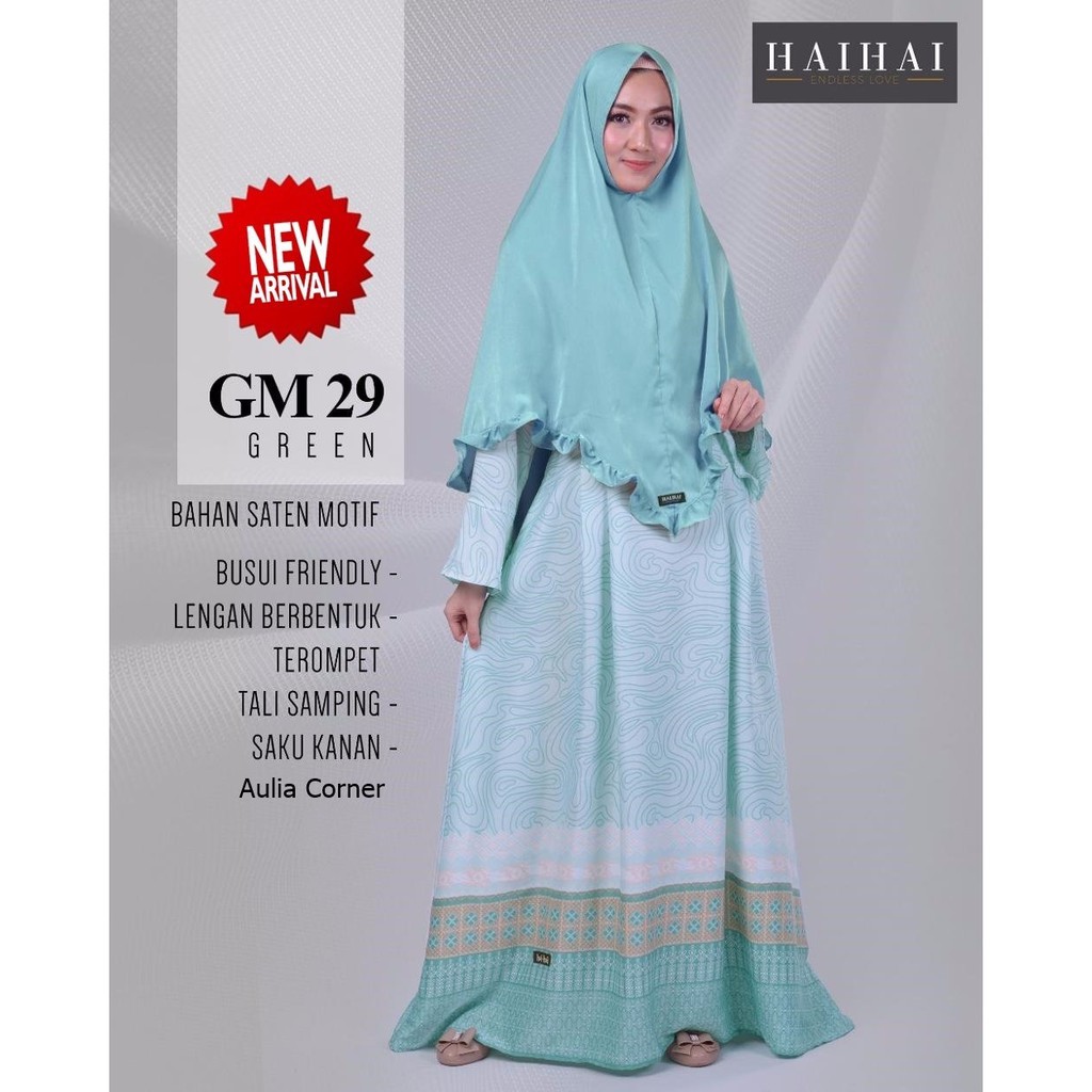 MURAH Gamis Cantik Gamis Premium HaiHai GM 29 Hijau Model Baju Gamis Modern