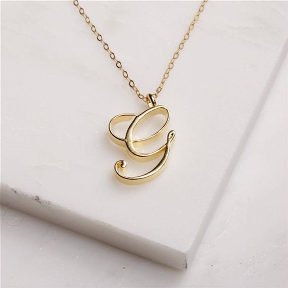 Top Alphabet Kalung Inisial Fashion Berlebihan Cursive Mewah Minimalis Logam 26huruf