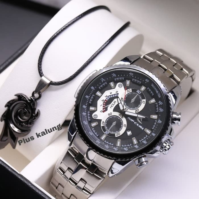 JAM TANGAN RIPCURL PRIA RANTAI DATE CHRONO OFF FREE KALUNG ANALOG COWOK ORIGINAL ADA 3 WARNA