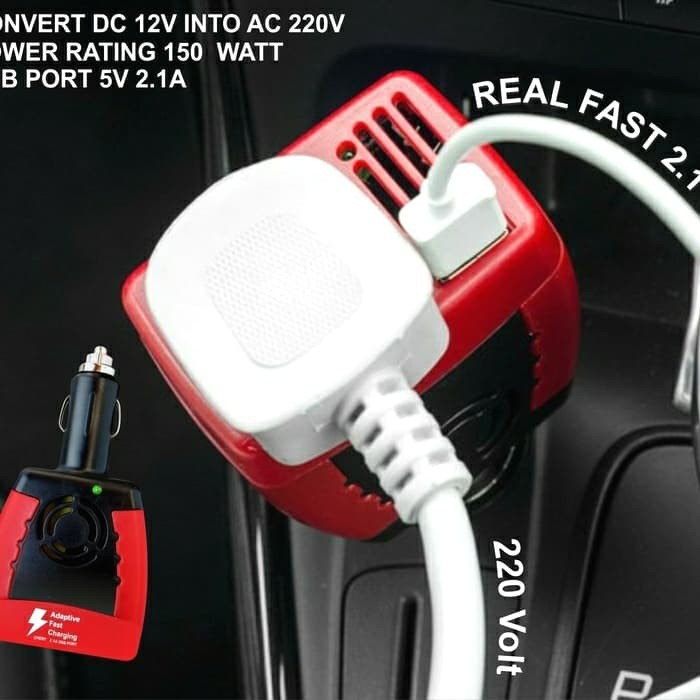 Car Inverter 2.1A Fast Charge Safer Listrik 150w 220v cas dimobil