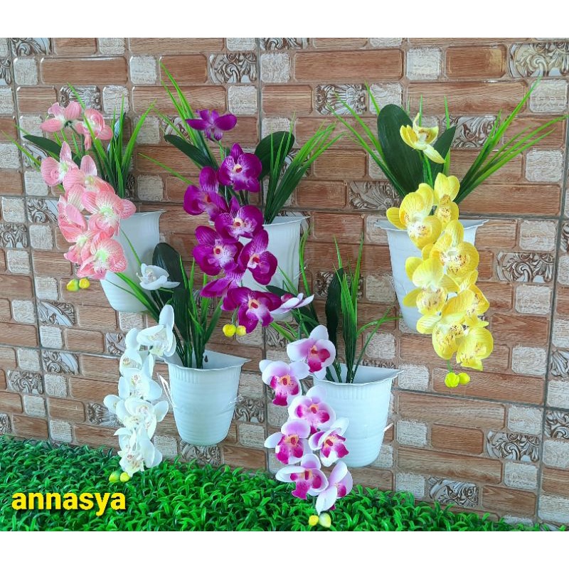 Jual BUNGA ANGGREK POT DINDING sudah satu set bunga dan vas Hiasan ...