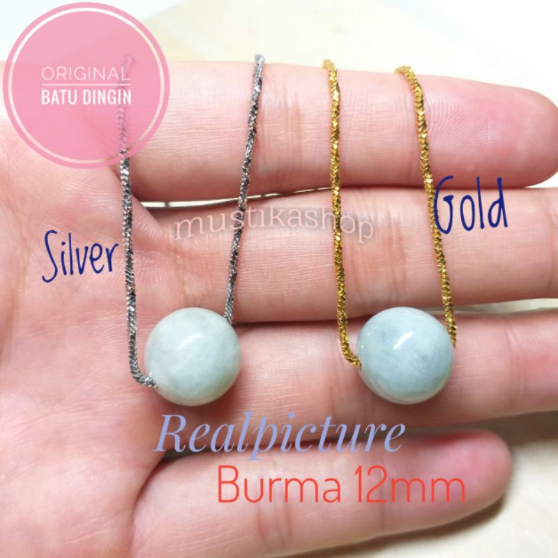 Kalung Titanium Giok Jade Burma Putih 12mm Asli Natural Stainless Steel