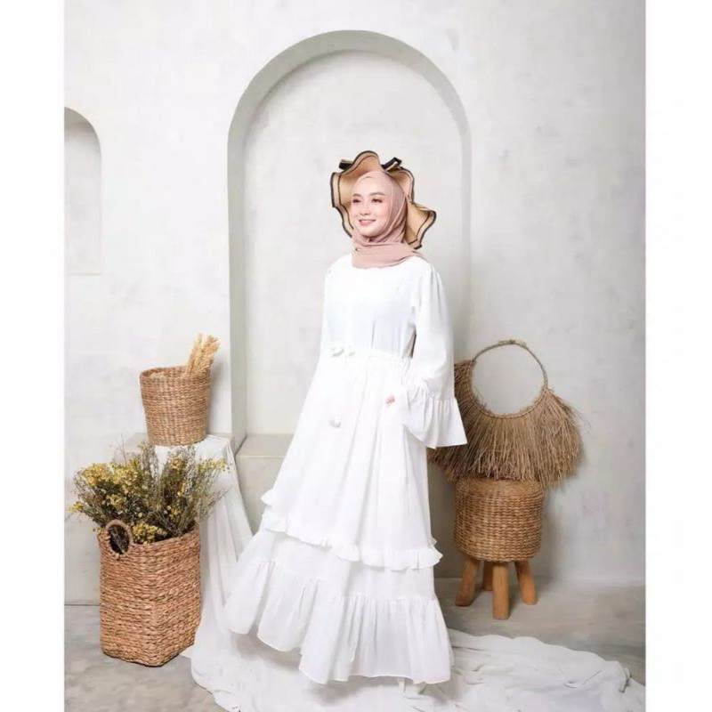 Naura Sweet Dress/gaun putih/casual/gamis freewedd ( Custom )+extra gift masker