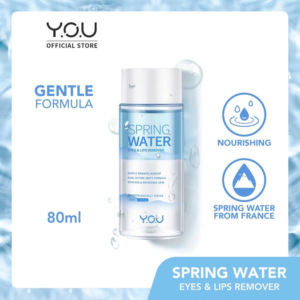 BPOM YOU Spring Water Eyes &amp; Lips Remover 80ml Pembersih Wajah Make Up Makeup