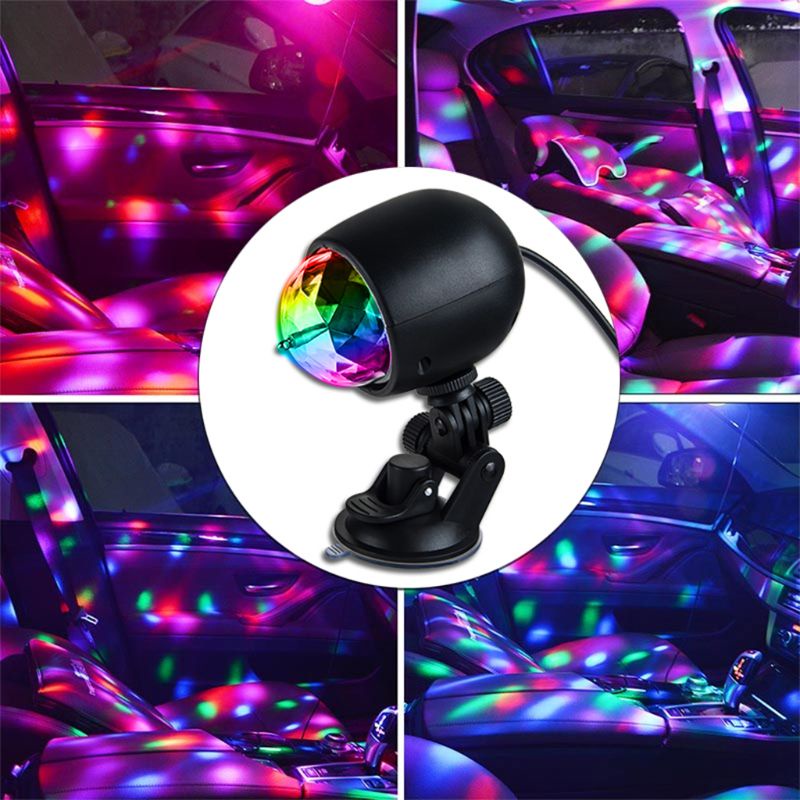 Cre 1Pc Lampu Disko LED RGB Bentuk Bola Kristal Untuk Mobil