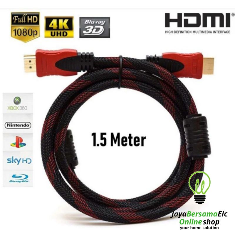 Kabel HDMI Serat Jaring Cable KABLE HDMI  to HDMI 1,5M 1080P V1.4 3D HQ Bagus