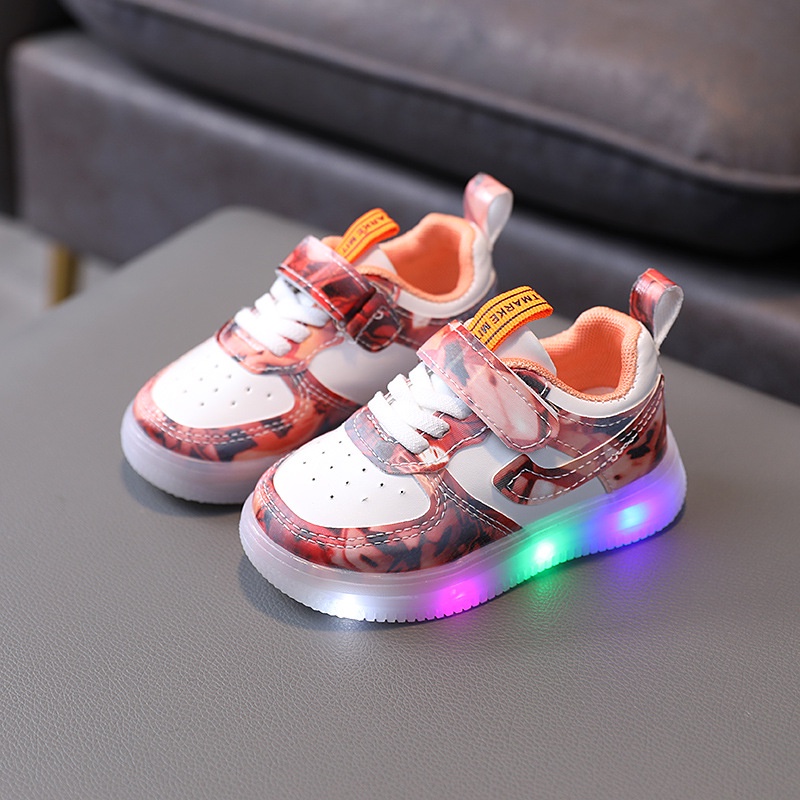 Sepatu anak LED sneakers Import motif corak warna warni terbaru