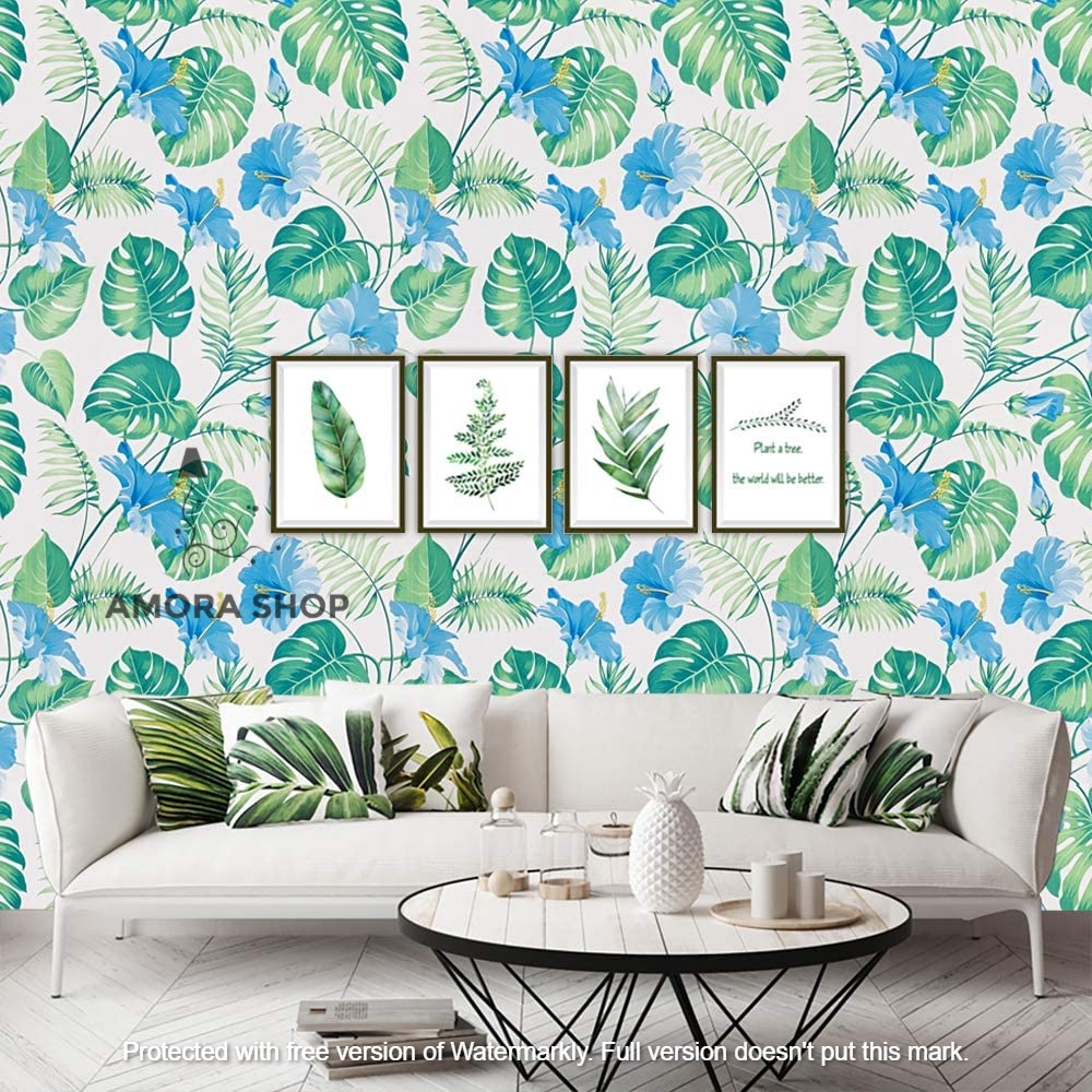 Wallpaper Stiker Dinding Monstera Biru Daun Hijau 9m s/d 10m x 45cm