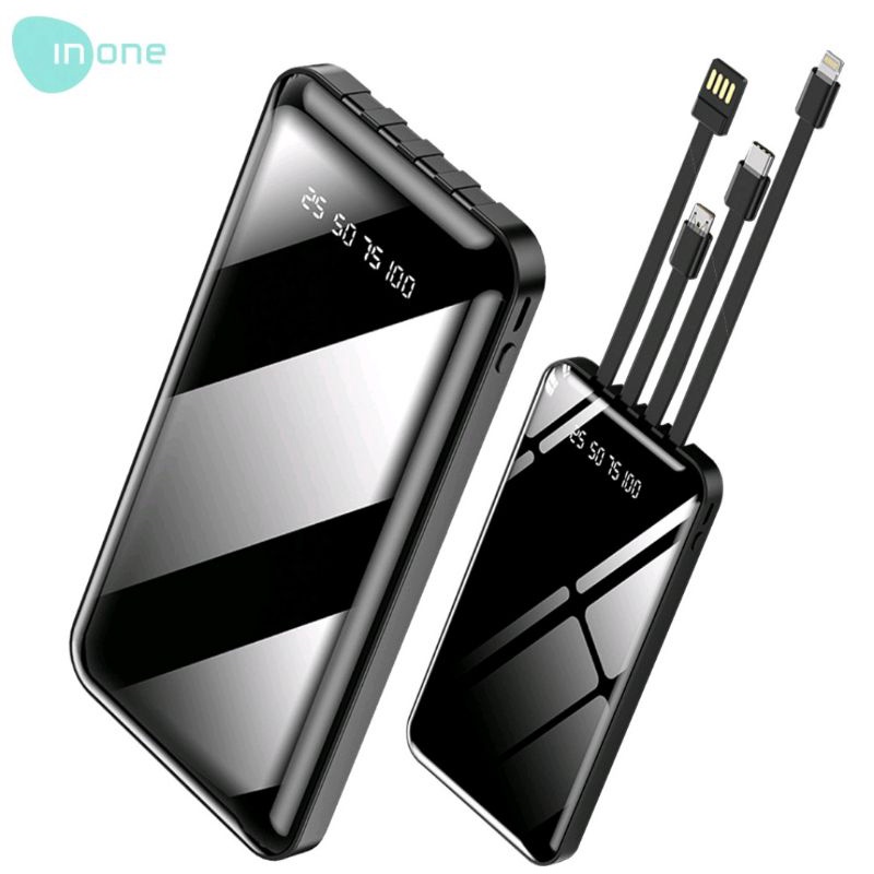 INONE Powerbank P22 12000mAh 4 Output 2 Input Tipe C Micro Lightning USB LED Display Pocket Size
