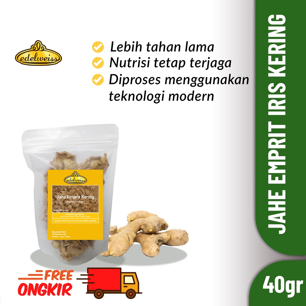 

Edelweiss Jahe Emprit Iris Kering Murni Refill Pack 40gr (Dried Emprit Ginger)