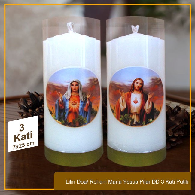 Lilin Ibadah Doa Rohani Yesus Maria Pilar Double Dragon 3 Kati Putih