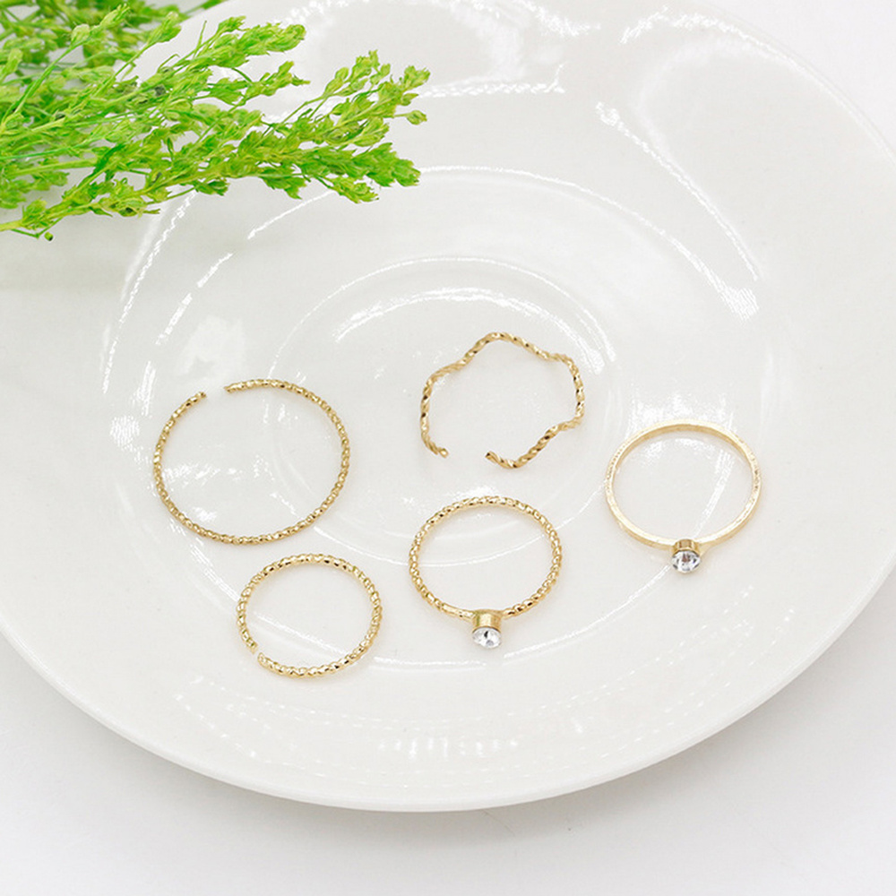 5pcs / Set Cincin Hias Berlian Gaya Korea Untuk Wanita