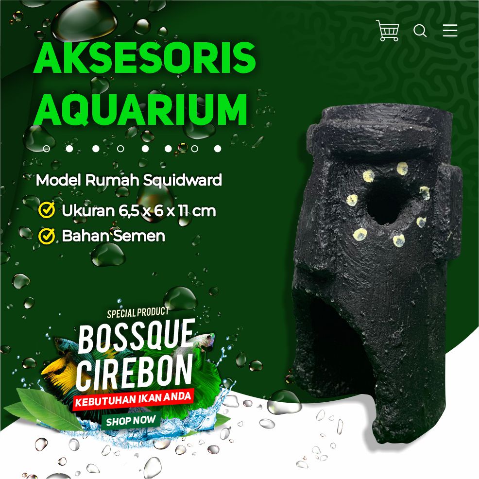 Hiasan Aquarium Ornamen Aquascape Rumah Squidward Teman Spongebob Semen Bukan Resin Fiber Kuat Tahan Lama