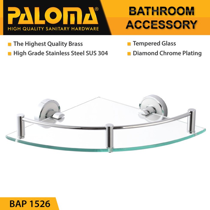 PALOMA BAP 1526 Rak Kaca Sudut Tempat Sabun Corner Dinding Kamar Mandi