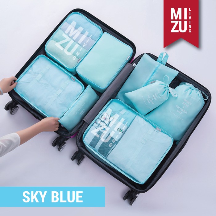 SECRET POUCH Travel Packing Cubes 8in1 Storage Bag Organizer Tas Koper POLOS-SKY Blue