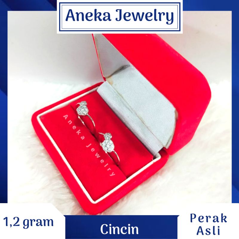 Cincin Bunga Cor Mata, Perak 925, Sepuh Emas Putih