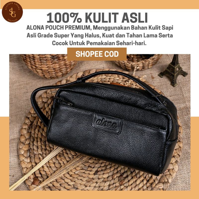 Tas Pouch Kulit Wanita Alona Pouch Premium Branded Original Kulit Sapi