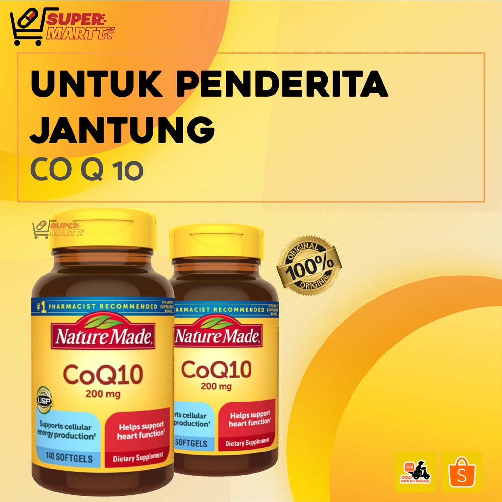 Nature Made COQ10 200mg Ori 100% Helps Support Heart Function And Cellular Energy Production By Yj.b